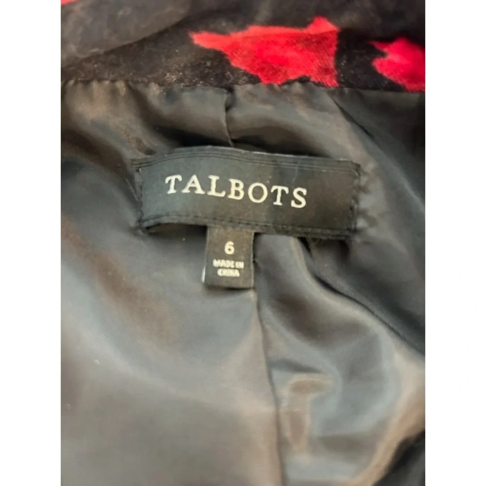 Talbots Vintage Velvet Floral Red‎ Black Roses Blazer Skirt Suit Women's Size 6